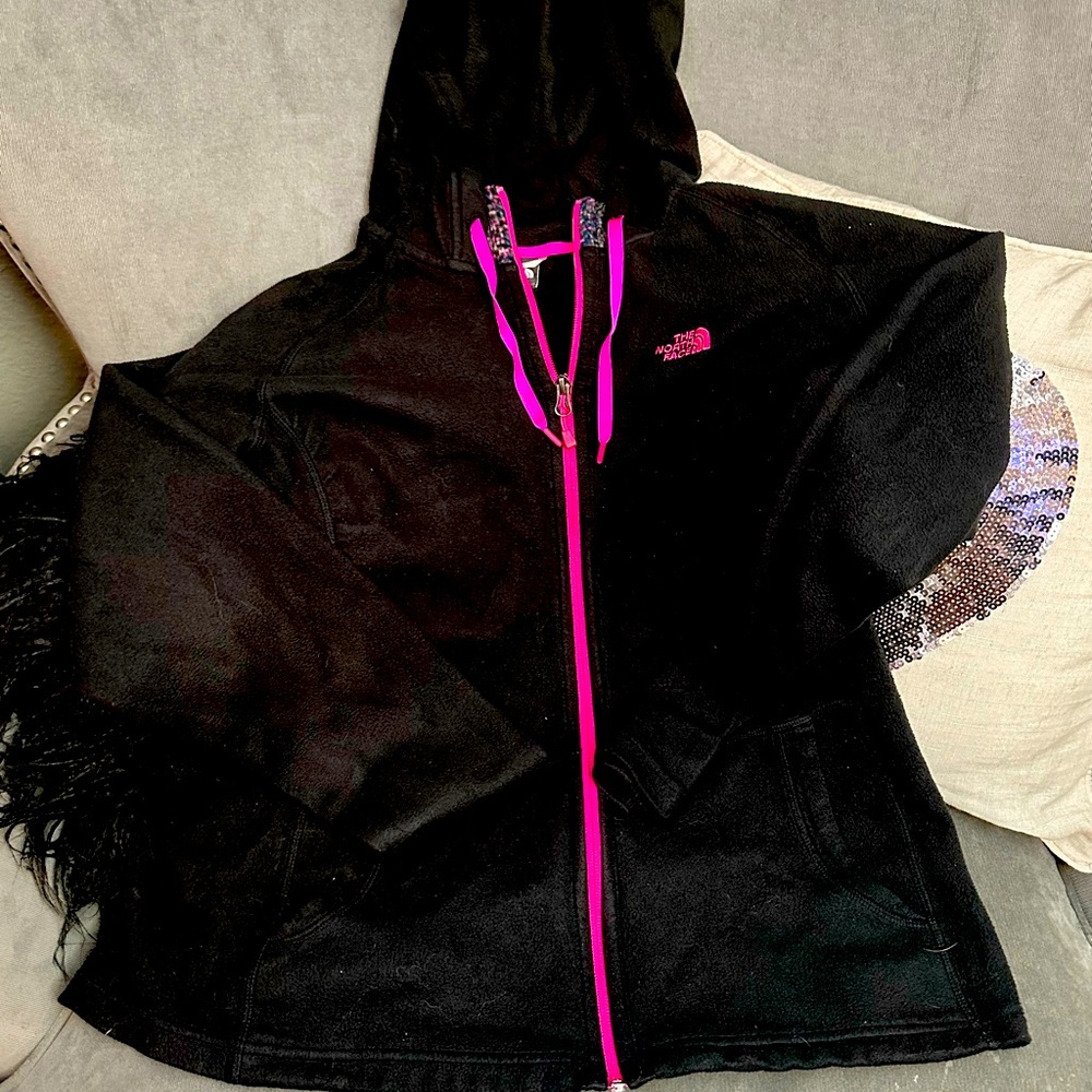 The North Face Black and Hot Pink Full Zip Hoodie XL